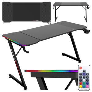 Herní stůl s LED osvětlením SHADOW GAMER 2.0 140 cm elektrický, černý