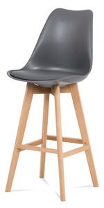 Autronic - Barová židle, šedá plast+ekokůže, nohy masiv buk - CTB-801 GREY