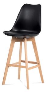 Autronic - Barová židle, černý plast+ekokůže, nohy masiv buk - CTB-801 BK