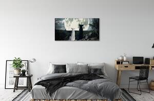 Obrazy na plátně Wolves měsíc lesní 100x50 cm