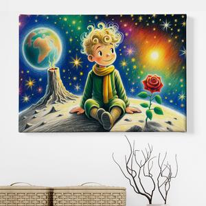 Obraz na plátně - Malý princ sedí zamyšlený na své planetce FeelHappy.cz Velikost obrazu: 210 x 140 cm