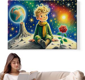 Obraz na plátně - Malý princ sedí zamyšlený na své planetce FeelHappy.cz Velikost obrazu: 90 x 60 cm