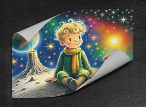 Plakát - Malý princ sedí zamyšlený na své planetce FeelHappy.cz Velikost plakátu: A4 (21 × 29,7 cm)