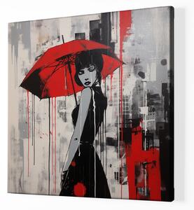 Obraz na plátně - Žena s červeným deštníkem FeelHappy.cz Velikost obrazu: 40 x 40 cm