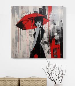 Obraz na plátně - Žena s červeným deštníkem FeelHappy.cz Velikost obrazu: 60 x 60 cm