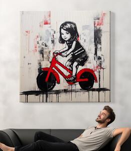 Obraz na plátně - Holčička na červeném kole FeelHappy.cz Velikost obrazu: 60 x 60 cm