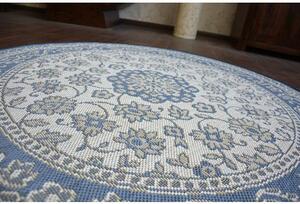 Kulatý koberec FLAT 48691/591 SISAL vitráže květiny modré velikost kruh 120 cm | krásné koberce cz