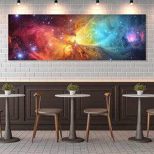 Obraz na plátně - Hvězdy obklopené barevnou Galaxií FeelHappy.cz Velikost obrazu: 120 x 40 cm