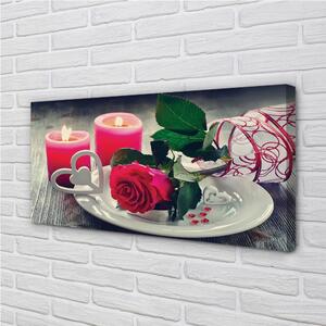 Obrazy na plátně Rose srdce svíčka 125x50 cm