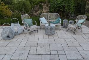 Zahradní stolek / puf cannes přírodní ratan 52 cm praná bílá - Garden Space