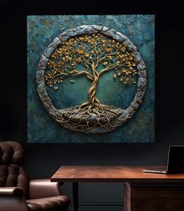 Obraz na plátně - Strom života v kamenném kruhu Vitalare FeelHappy.cz Velikost obrazu: 40 x 40 cm