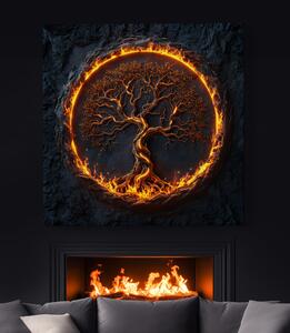 Obraz na plátně - Strom života v ohnivém kruhu Fuendo FeelHappy.cz Velikost obrazu: 60 x 60 cm