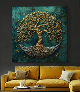 Obraz na plátně - Zlatý strom života na kameni Emery FeelHappy.cz Velikost obrazu: 40 x 40 cm