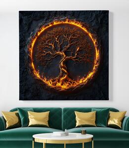 Obraz na plátně - Strom života v ohnivém kruhu Fuendo FeelHappy.cz Velikost obrazu: 40 x 40 cm