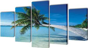 Sada obrazů, tisk na plátně, písečná pláž s palmou, 200 x 100 cm