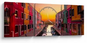 Obraz - Západ slunce, ostrov Burano, Benátky, Itálie (s hodinami) (90x30 cm)