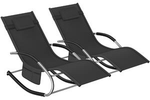 Tectake Zahradní lehátko Taya, ergonomické, houpací funkce - černá,Sada 2 kusů