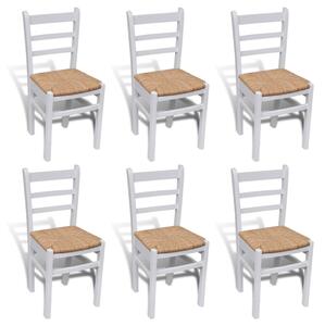 Jídelní židle 6 ks bílé borové dřevo a rákos