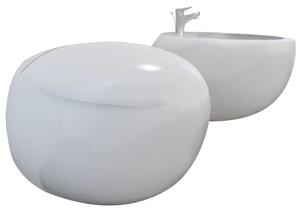 Závěsná keramická toaleta a bidet set - bílá