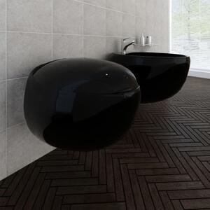 Závěsná keramická toaleta a bidet set - černá