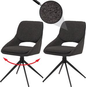 Sada 2 jídelních židlí HWC-N73, kuchyňská židle, otočná s automatickým návratem, tkanina/textil boucle (540g/m²) Oeko-Tex tmavě šedá