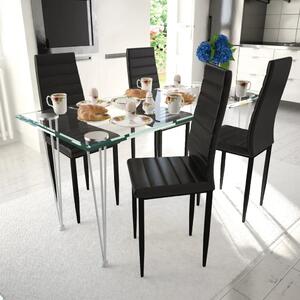 Jídelní set: černé židle štíhlé 4 ks a 1 skleněný stůl