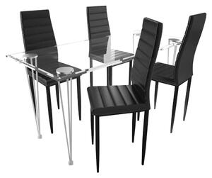 Jídelní set: černé židle štíhlé 4 ks a 1 skleněný stůl
