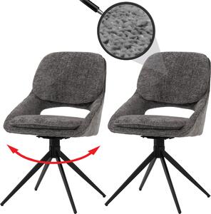 Sada 2 jídelních židlí HWC-N73, kuchyňská židle, otočná s automatickým návratem, látka/textilní žinylka (490 g/m²) Oeko-Tex tmavě šedá