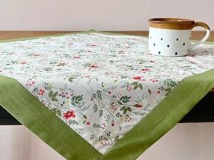 Čtvercový ubrus s okrajem na stůl - bílo-zelený květinový Vyberte rozměr:: 84 x 84 cm