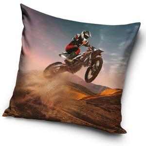 DĚTSKÝ DEKORAČNÍ POVLAK NA POLŠTÁŘ MOTOCROSS 40X40 CM VZOROVANÁ