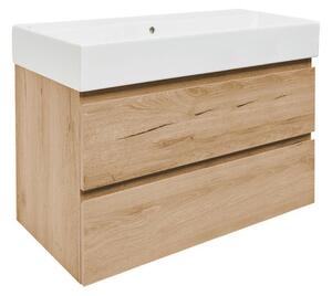 Koupelnová skříňka 2 zásuvková s umyvadlem SAT B-Way 99x50x45 cm dub mat BWAY2100OAKU2BI