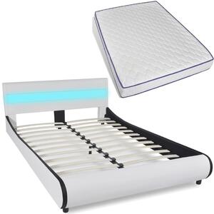 Postel s matrací z paměťové pěny LED bílá umělá kůže 140x200 cm