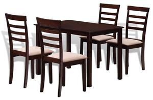 Hnědo-krémový jídelní set: stůl z masivu + 4 židle