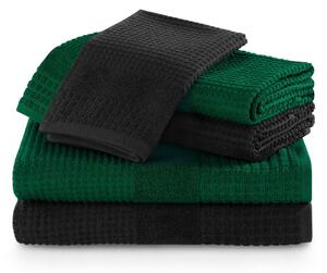 Sada bavlněných ručníků AmeliaHome Plano zelená/černá