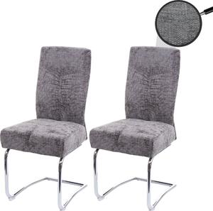 Sada 2 jídelních židlí HWC-G56, kuchyňská židle konzolová židle křeslo, kovová tkanina/textil šenil tmavě šedá