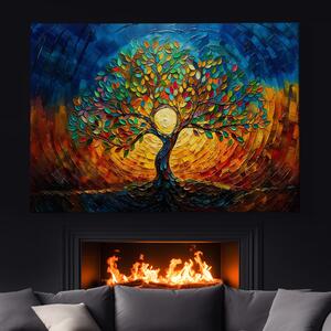 Obraz na plátně - Strom života Dotek slunce FeelHappy.cz Velikost obrazu: 210 x 140 cm