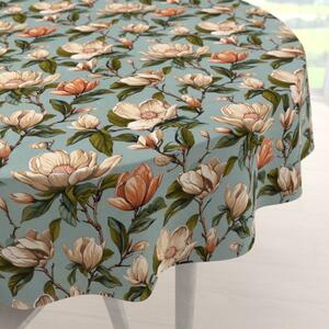 Biante Bavlněný kulatý ubrus Sandra SA-545 Květy magnolie na šedomodrém Ø 100 cm