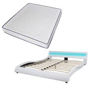 Postel s matrací z paměťové pěny LED bílá umělá kůže 180x200 cm