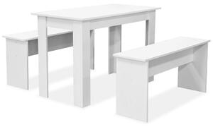 Jídelní stůl a lavice 3 kusy dřevotříska bílá