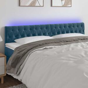 Čelo postele s LED tmavě modré 200 x 7 x 78/88 cm samet 3122018