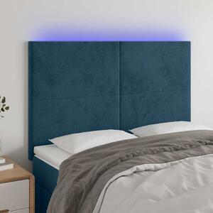 Čelo postele s LED tmavě modré 144x5x118/128 cm samet 3122196