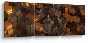 Obraz - Bronzové hexagony (s hodinami) (90x30 cm)