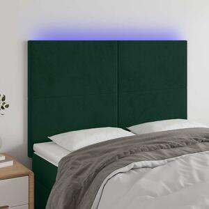 Čelo postele s LED tmavě zelená 144x5x118/128 cm samet 3122195