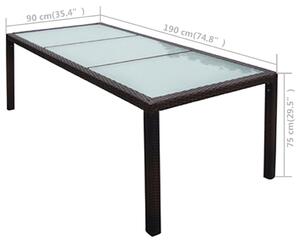 Zahradní stůl 190 x 90 x 75 cm hnědý polyratan a sklo