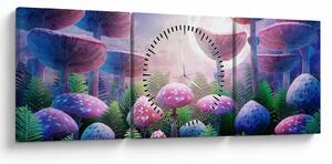 Obraz - Houby při úplňku, grafika (s hodinami) (90x30 cm)