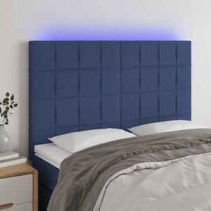 Čelo postele s LED modré 144x5x118/128 cm textil 3122428