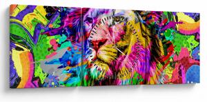 Obraz - 3D obraz lva (s hodinami) (90x30 cm)