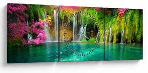 Obraz - Vodopád, Plitvická jezera, Chorvatsko (s hodinami) (90x30 cm)