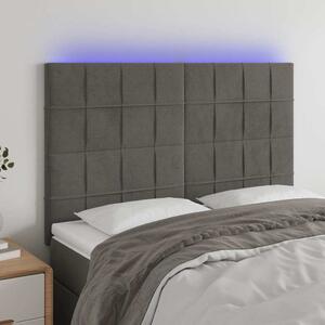 Čelo postele s LED tmavě šedé 144x5x118/128 cm samet 3122473