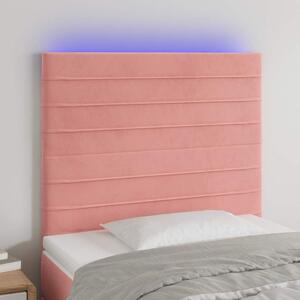 Čelo postele s LED růžové 80x5x118/128 cm samet 3122599